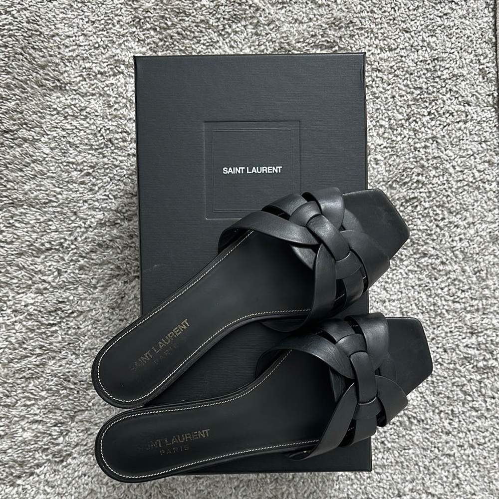 Saint Laurent Black Tribute Sandals